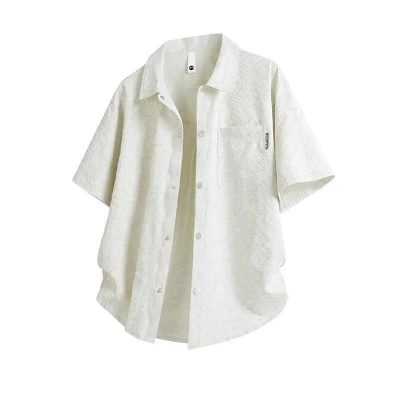 

Mens Solid Color Casual Short Sleeve Button-Up Shirt M белый