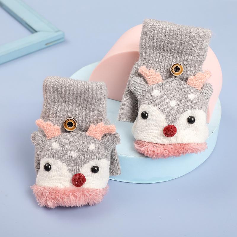 

Kids Half-Finger Winter Gloves - Festive, Fleece Lined, Thick, Warm, Unisex сірий колір