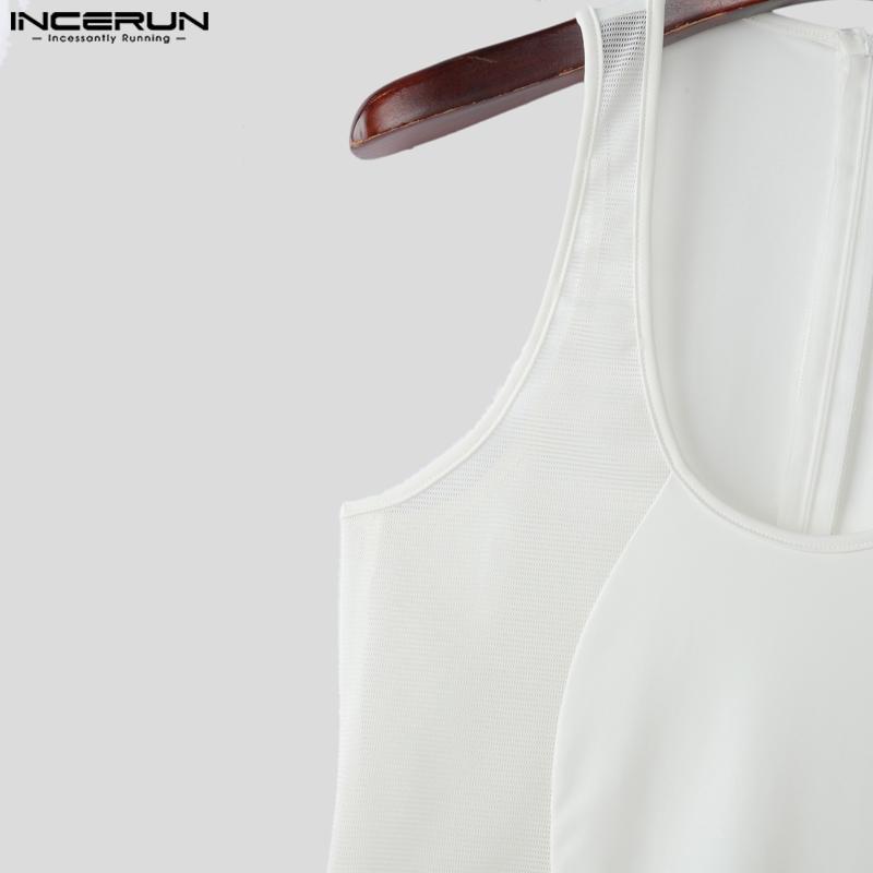 INCERUN Men Strap Sleeve Hollow Out Fitted Pajamas Jumpsuits See Through Romper Bodysuits Underwear