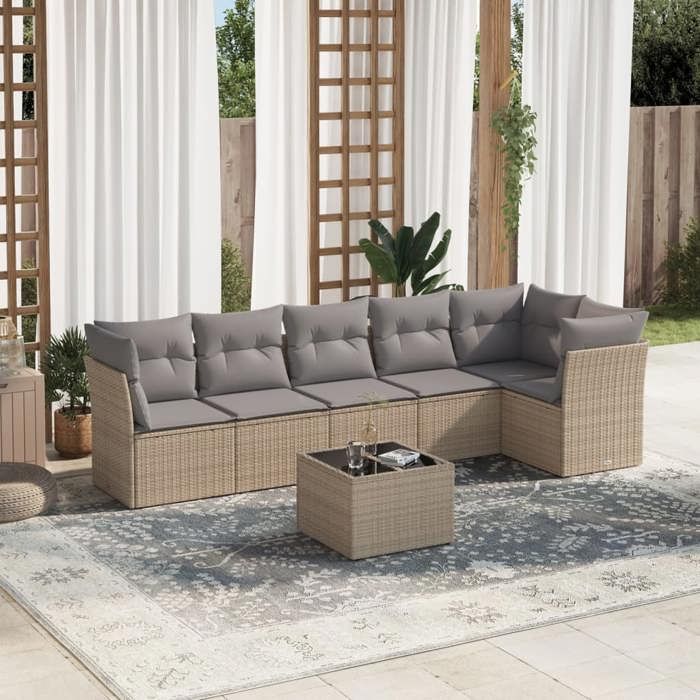 VidaXL Garden Lounge Set with Cushions 7 Pcs Beige Braided Resin 3217669