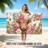 Highland Cow Theme Quick Dry Beach Towel Custom Name Text Print Large Sand Resistant Towel Beach Vacation