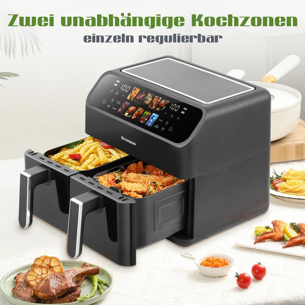 9L Air Fryer with Double Chamber, Fryer with LED Display, Adjustable Time and Temperature 80-200℃