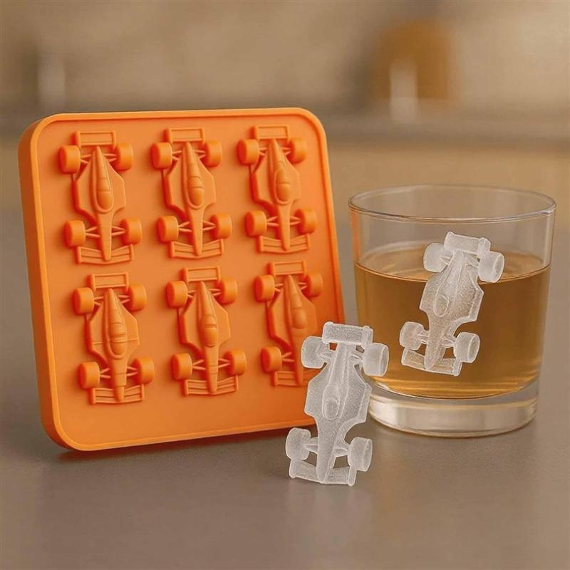 Moule à Glaçons en Silicone 6 Cavités Voiture de Course 3D Formule 1 Moule à Gelée Plateau à Glaçons pour Gobelet pour la Cuisson et le Refroidissement
