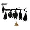 Festival Gift for Halloween Hanging Wall Decor, Matte Black Dead Branch Bat Silhouette Ornament Decor with Metal Bell, Easy Install Indoor Outdoor