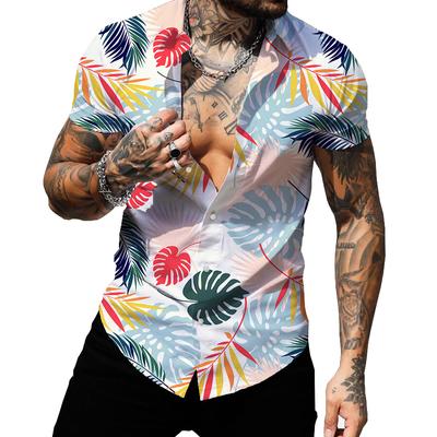 Hawaiiansk Strand Herr Casual Kortärmad Semester Mode Skjorta Smal Topp