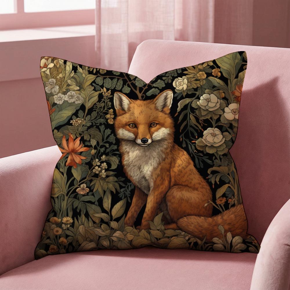 William Morris Art Fox Cushion Cover Multi-Scene Pillow Cover for Home & Car - Reversible, Soft & Durable for Daily Use
