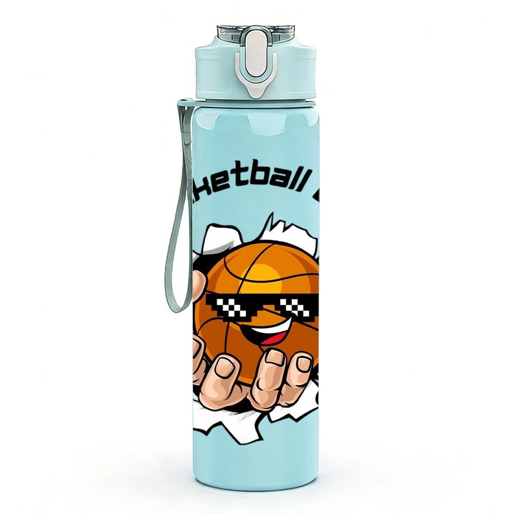1PC Basketball Club Orange Ball 750ml Color Plastic Sports Water Bottle Leakproof Flip Straw Lid Suitable for Sports Office Home Use