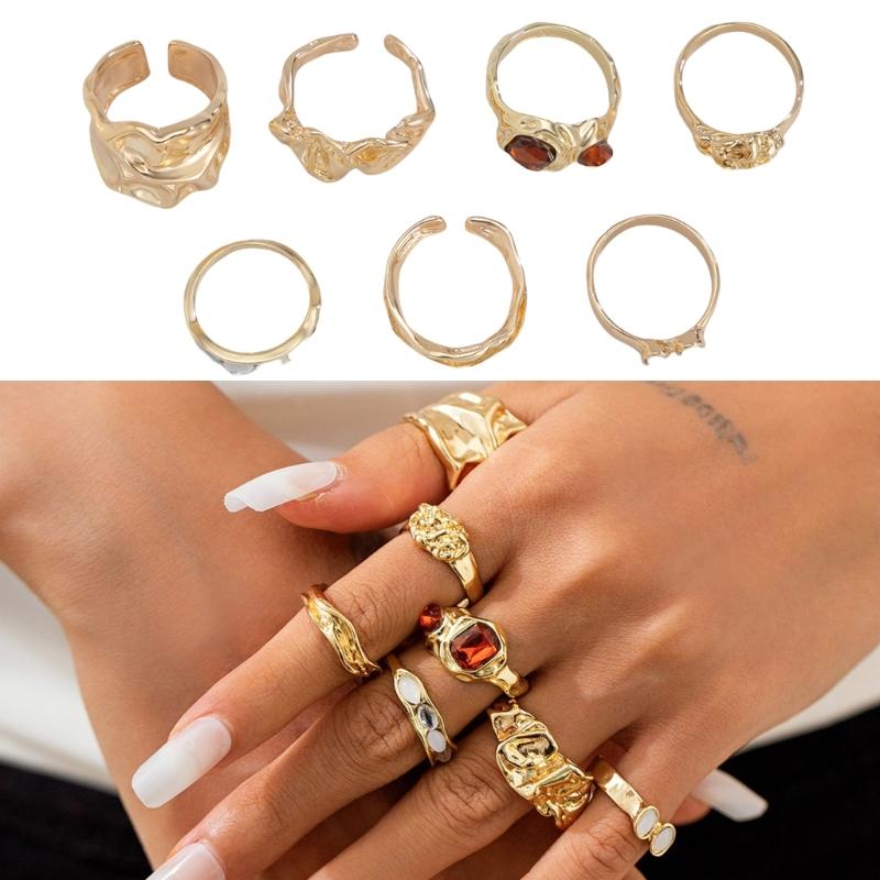 Fashionable Sturdy Metal Geometric Rings Set with Stylish Gemstones Portable for Fashion Women Ladies Casual Wear
