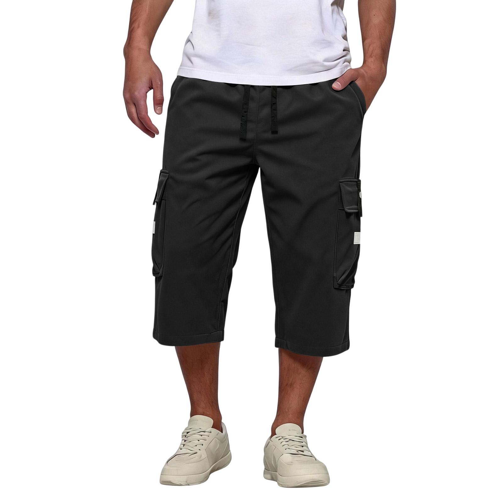 Mens Shorts Athletic Lightweight Breathable Multi Pocket Gym Shorts Men Loose Fit Workout Shorts Mens Athletic Shorts Casual Style L чёрный