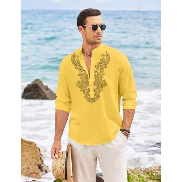 Men’s Cotton Blend Short Kurta with Full Sleeves and Ethnic Neck Design | Casual Crinkle Texture Kurta with Mandarin Collar