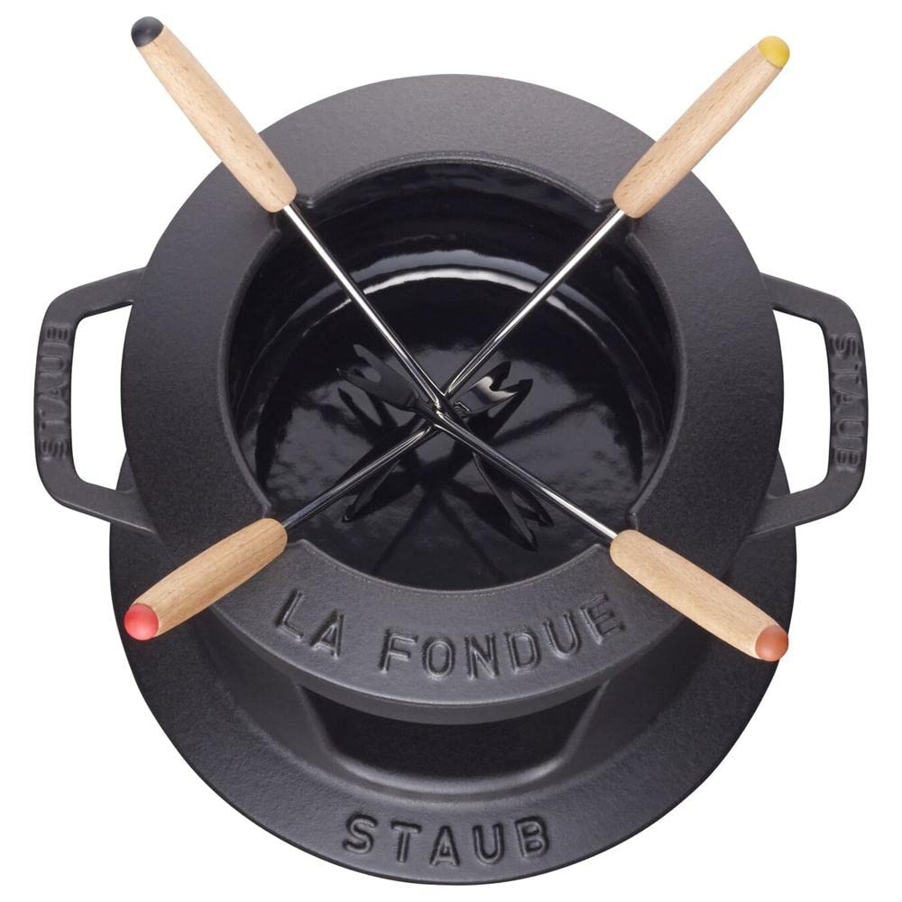 Staub "Black Fondue Set, 16cm" Cast Iron Enamel Pot [Official Japanese Product] Specialty 40511-970