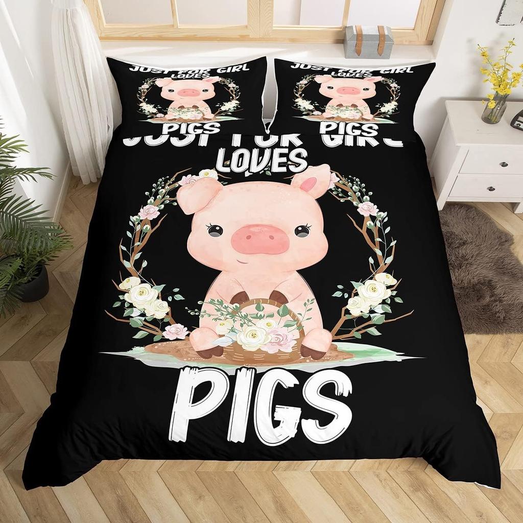Pig Duvet Cover Kids Cute Pink Pig Farm Animal Comforter Cover With Zipper Closure Boys Girls Cartoon Farm Animal Bedding Sets
