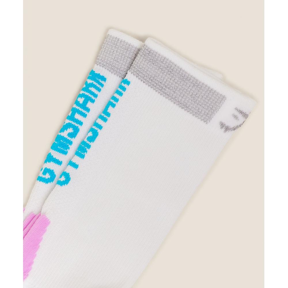 Gymshark Running Elite Crew Sock Single White Brand Blue Sour Pink I1c4o Wd35
