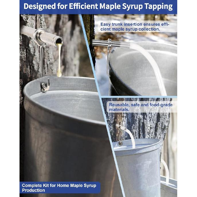 22Pcs Maple Syrup Tapping Kit, Maple Tree Tapping Kit with 6 Stainless Steel Maple Syrup Taps, 6 Maple Syrup Tubing, 6 Hooks, 2 Maple Sap Filters,