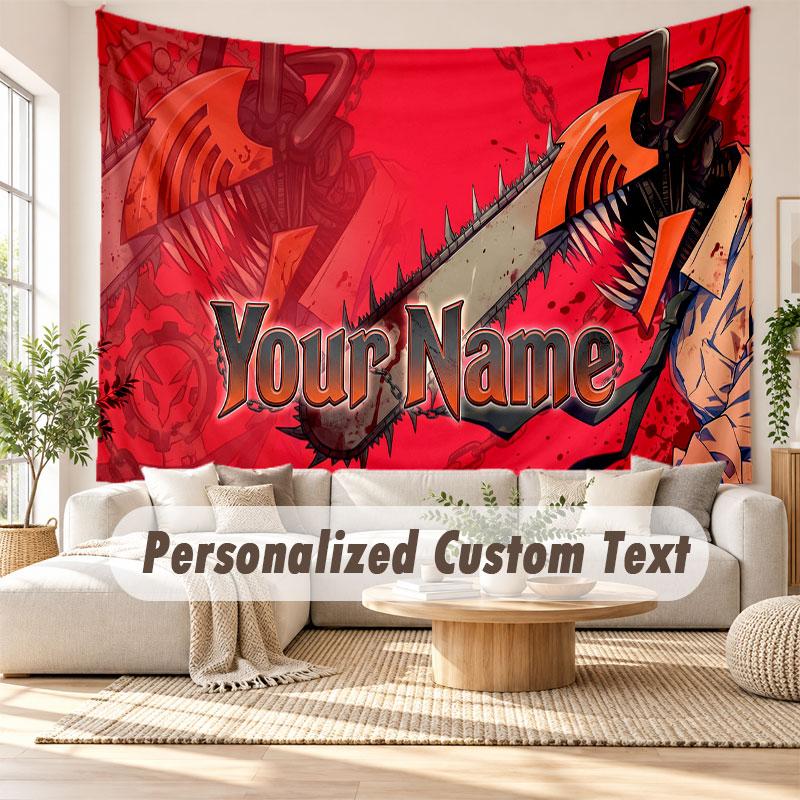 Custom Name Wall Hanging Tapestry,Chainsaw Man Decorative Backdrop Tapestry For Dorm Home
