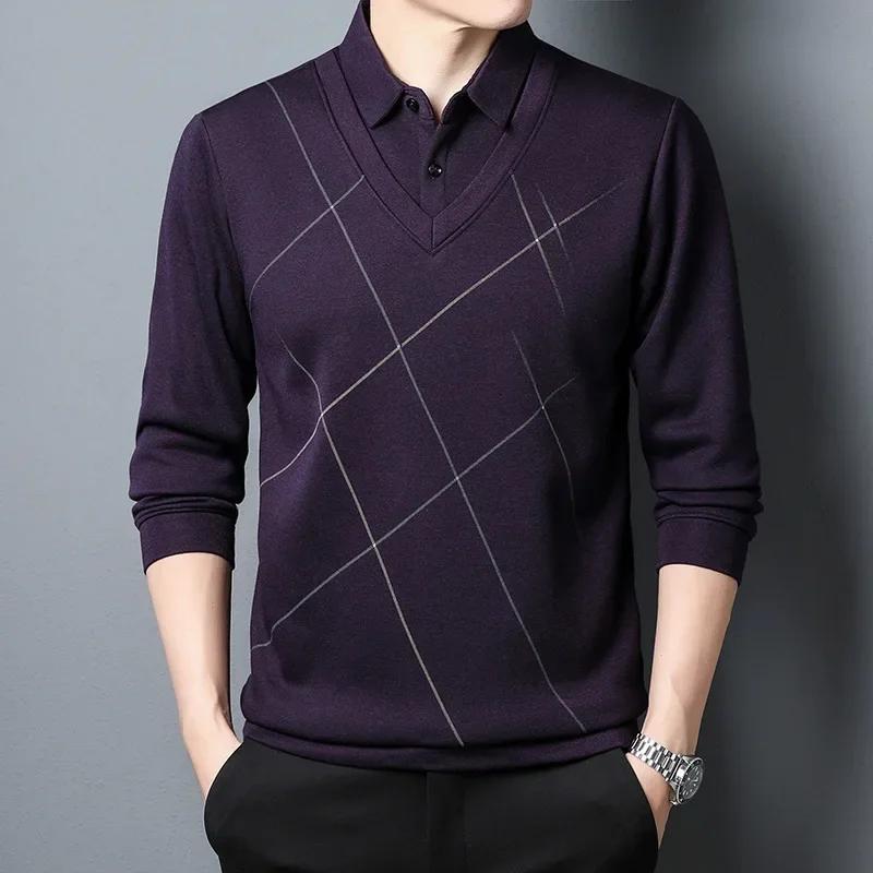 

Browon Brand Graphic T Shirts Men 2026 Autumn New Long Sleeve Fake Two-Piece T-Shirt Male Fashion Casual Plaid Men T Shirt Tops 3XL