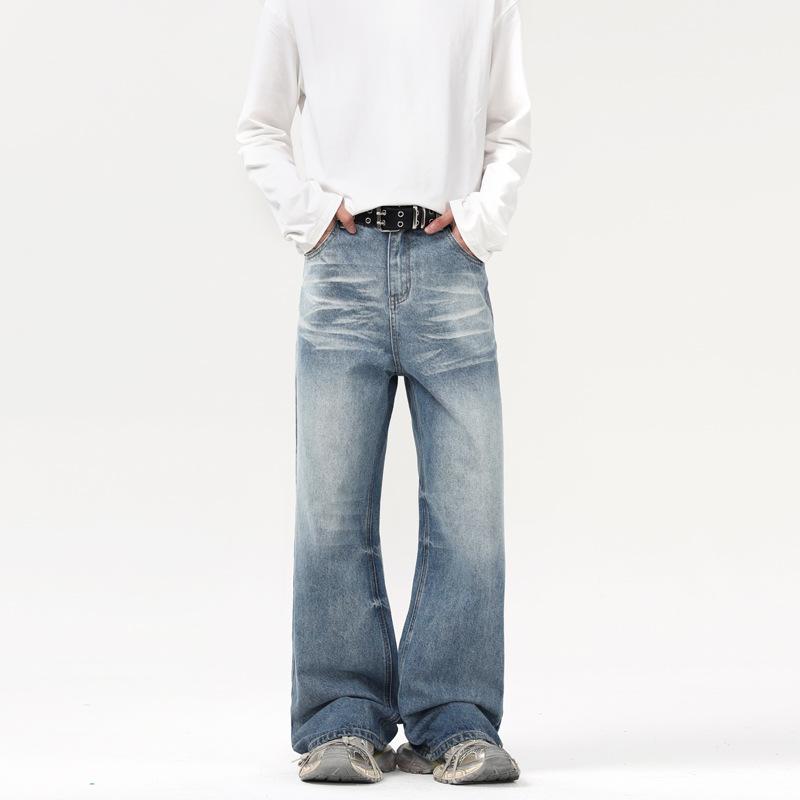 American Street Light-flare Straight Jeans Men's Slim Loose Wash Cat Whisker Niche Flared Pants
