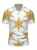 Men's Short-Sleeve Polo Shirt with Lapel Collar & Button Placket - Full-Body Christmas Print Button-Front Suitable for Dates, Beach Vacations, Machine