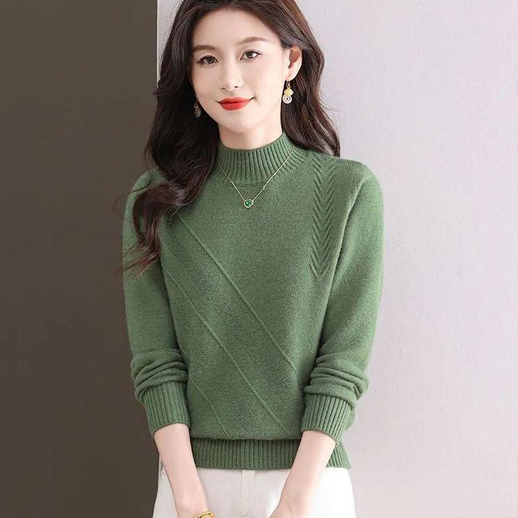 

Женский осенне-зимний пуловер с коротким рукавом и высоким воротником, вязаный базовый топ свободного кроя 3XL зелёный