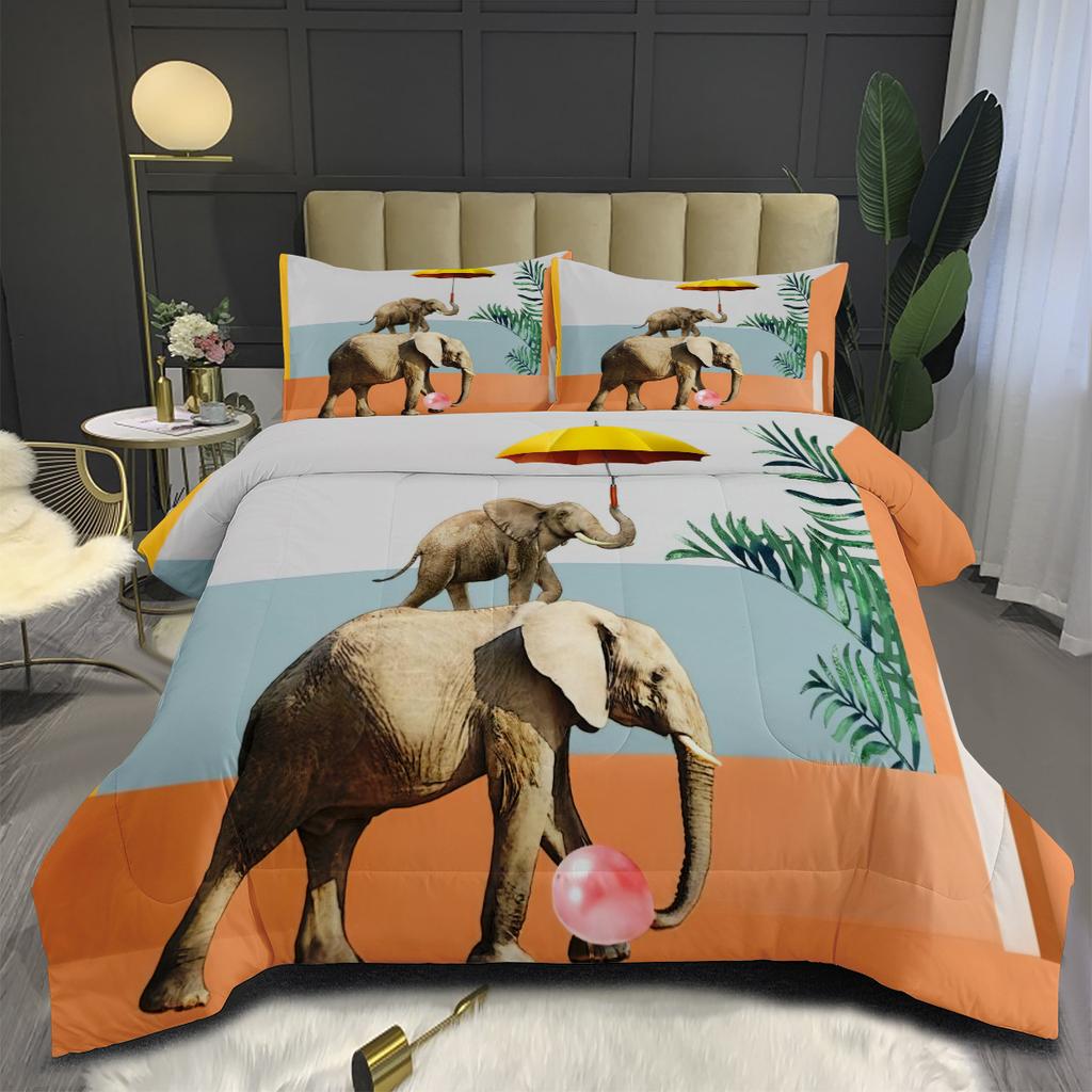 Digital Printing Quilt Three-piece Set Large Elephant Animal Thickened Fat Quilt Cover