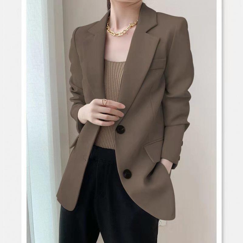 Women's Coffee Color Korean Style Versatile Fashion Suit Jacket for Spring and Autumn