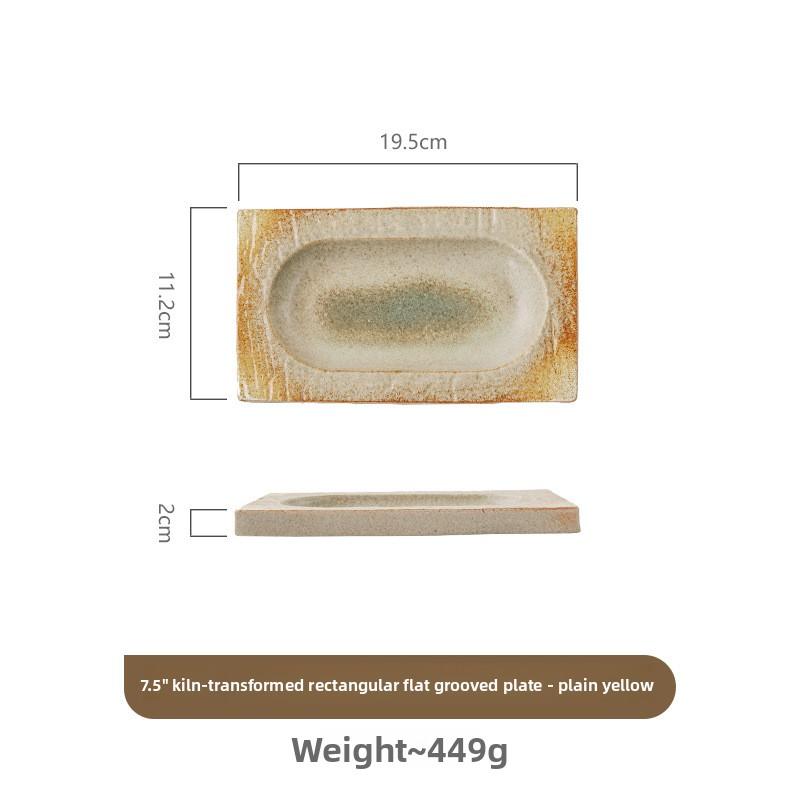 

Kiln Change Rectangular Flat Groove Plate Underglaze Ceramic Retro Tableware Hotel Restaurant Dish
