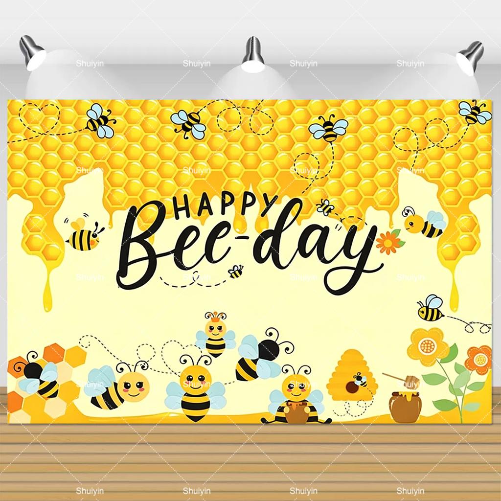 Fondo de Abejita de Dibujos Animados Decoraciones para el 1er Cumpleaños de Niños Suministros para Fiestas Niña Miel Niño Revelación de Género Banner para Baby Shower Accesorios