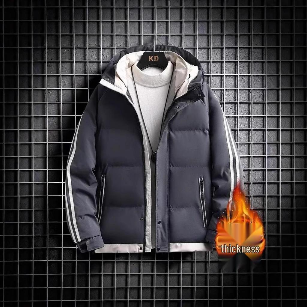 Men's Hooded Thickened Solid Color Cotton Jacket for Autumn/Winter - Warm, Loose-Fit Outerwear