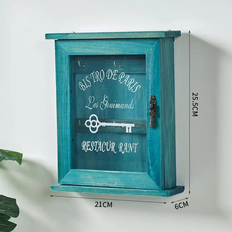 Vintage nástěnná schránka na klíče s otevíracími dvířky Dřevěná dekorace předsíně Ručně vyráběný nástěnný organizér