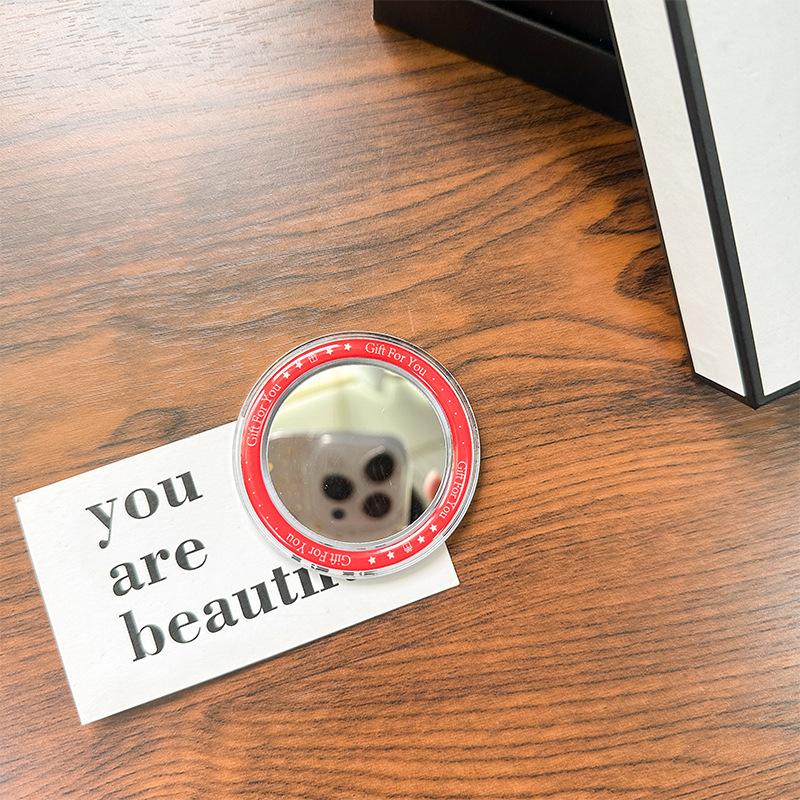 Round Mirror Magnetic Suction Mobile Phone Airbag Bracket Base Portable Makeup Mirror Simple Mirror Sticker Refrigerator Sticker Makeup Mirror
