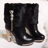 Bling High Heels Rabbit Fur Boots Women Plush Warm Platform Shoes Elegant Crystal Lady Wedding Party High-heeled Shoes Drf78