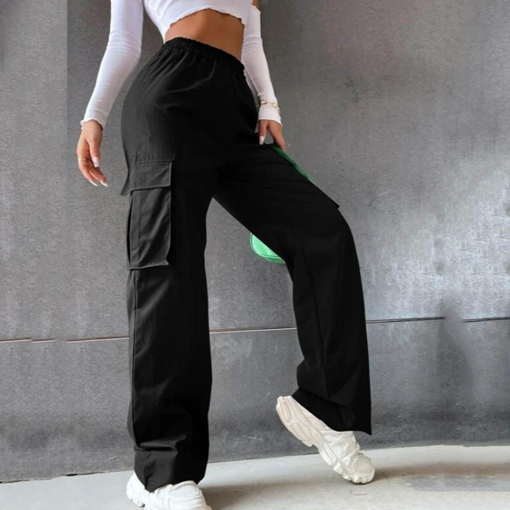 Army Green Cargo Pants For Women'S High Waiste Wide Leg Trousers Big Pocket Workout Streetwear Casual Jogging Outfits Joggers