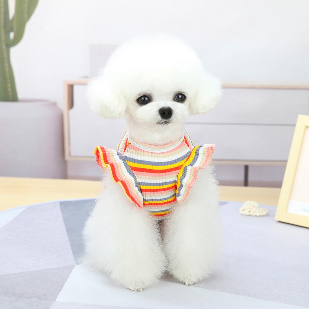 Dog Clothes Summer Thin Small Dog Teddy Princess Dress Suspender Bichon Frize Cat Color Strip Embroidered Cherry