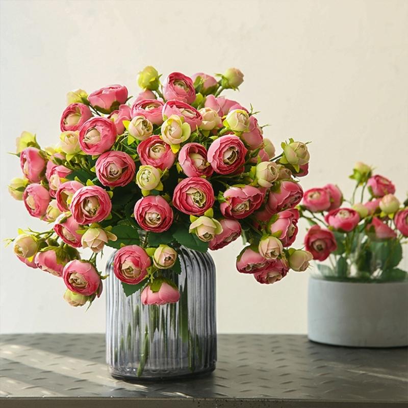 15 Köpfe Künstliche Rose Kamelie Seidenblumenstrauß Heim Hochzeitsdekoration für Tischaufsätze Blumenarrangement