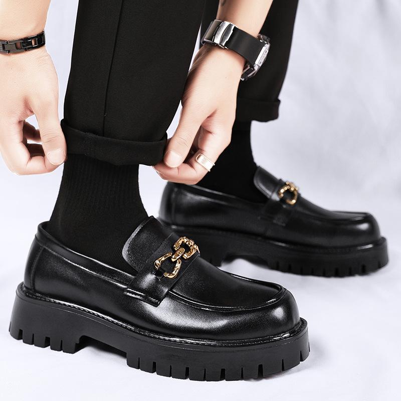 Spring and Autumn Leather Shoes Size Youth Big Head Leather Shoes Platform Casual Shoes