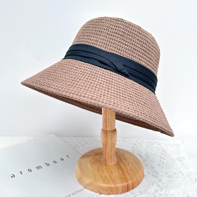 Wenling hat women's summer sunscreen big eaves hat thin knitted hat fashion breathable bucket hat outdoor sun hat tide