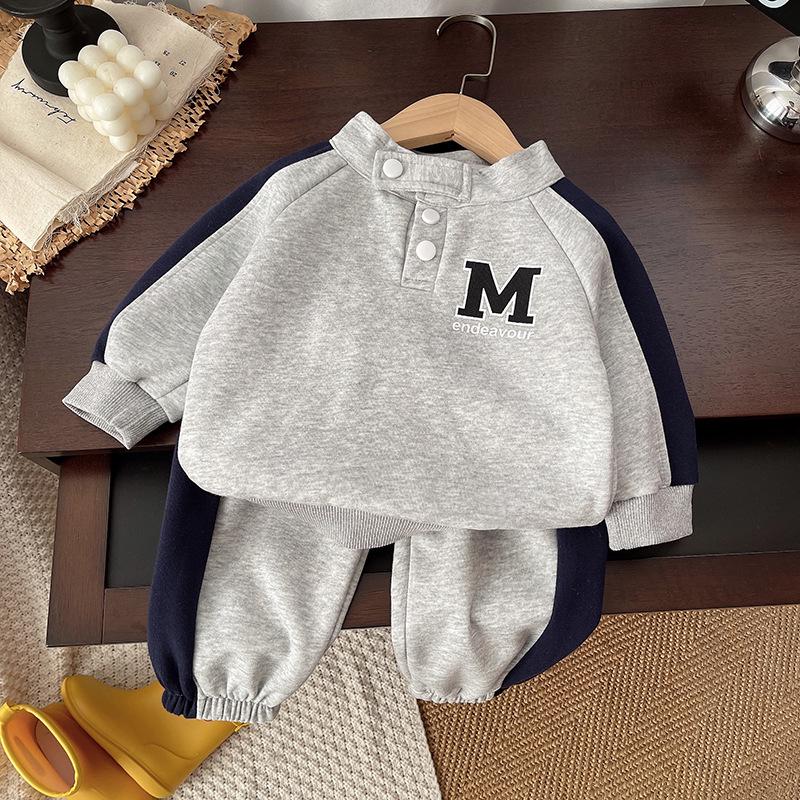 2025 Boys' Spring & Autumn Long-Sleeve Sweatshirt Outfit - Toddler Two-Piece Set