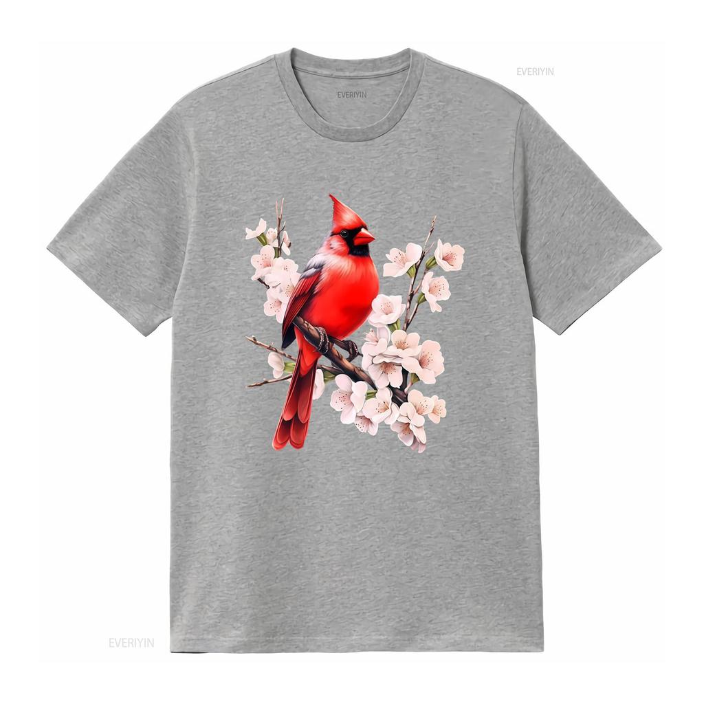 Northern Cardinal Wild Backyard Birds Flower Garden Birders T Shirt Vibrant Red Perched on Blossom Branch Design vintage