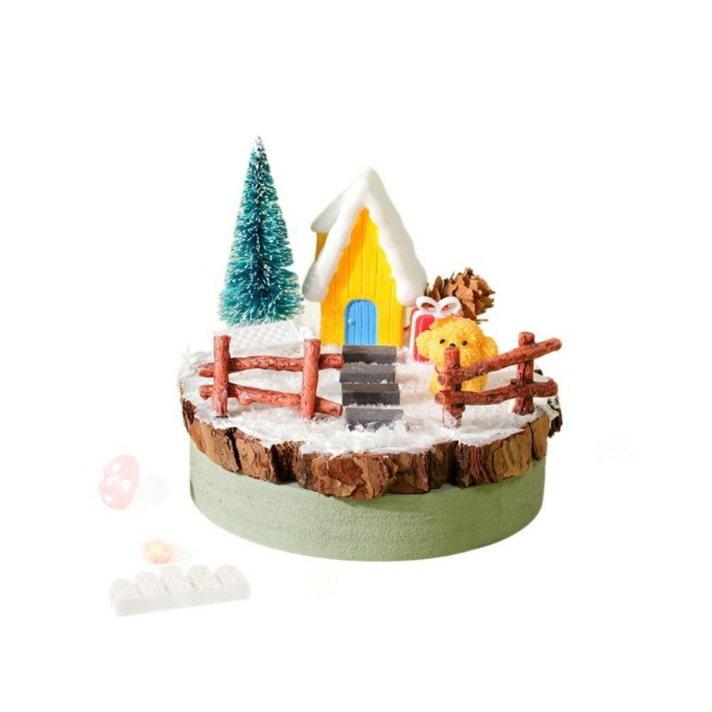 Multicolor Landscape DIY Material Kit Resin Wood Base DIY Miniature Landscape Ornaments Cartoon Statue Mini Size