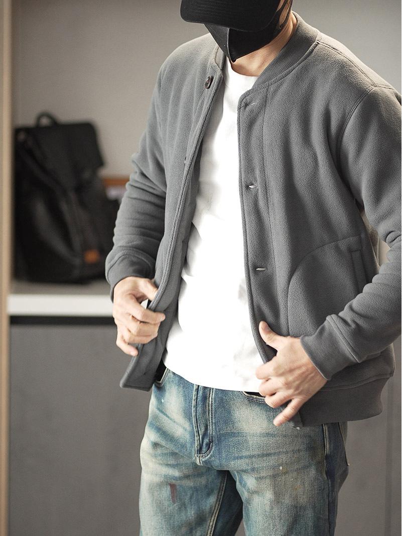 Men s AmeKaji Fleece-Lined Thick Baseball Collar Jacket for Autumn/Winter 2XL серый