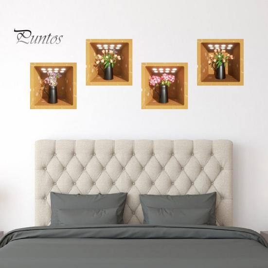 4Pcs/Set Potted Plants Wall Sticker 3D Effect Self-adhesive Waterproof PVC Removable Living Room Bedroom Modern Wall Art Green Plant Decoration Decal