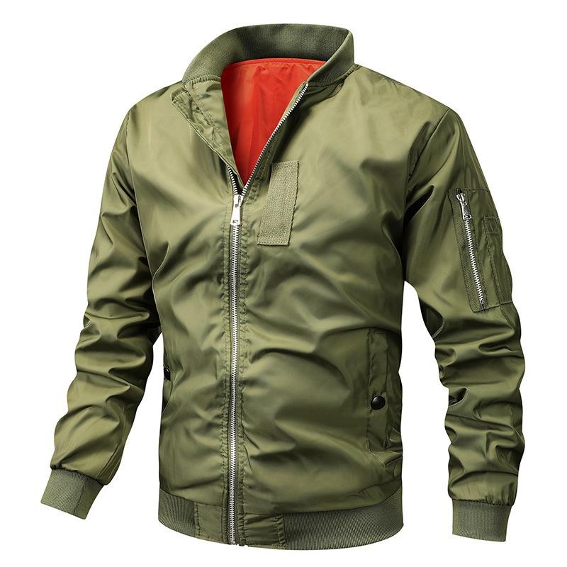 Spring and Autumn Men's Casual Single Jacket Pilot Baseball Clothing Blue Tooling Trend Jacket Military Fan Stand-up Collar Trend Brand