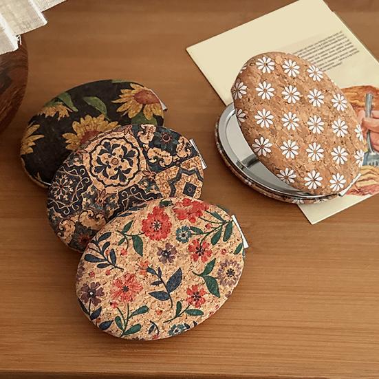 Vintage Floraler Kosmetikspiegel Tragbarer Reise-Doppelseitiger Schminkspiegel Für Damen Mädchen Hohe Klarheit Tasche Handheld Kosmetikspiegel