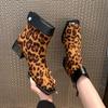 Fashion Leopard Suede Ankle Boots Sexy Mid Heels Square Toe Chunky Shoes Winter 2025 Trend New Goth Pumps Chelsea Botas Mujer