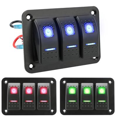 Overload Protection 3 Gang Rocker Switch Panel ON/OFF Lights DC 12V/24V Car Truck Marine Ship Circuit Breaker With Icon Sticker