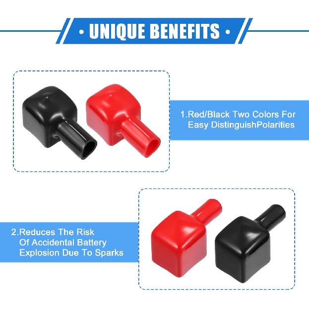 1 Pair Battery Terminal Insulation Covers, 7mm 0.28" Car Battery Positive Negative Post Cap Universal for Motorcycle Truck Durable PVC Red Black