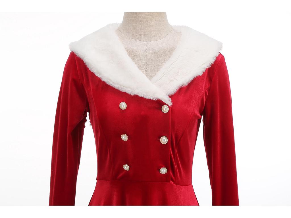 2025 Retro Velvet Christmas Dress with Fur Collar for Women