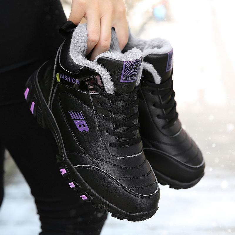 Women's Cotton Shoes Snow Boots Walking Shoes Women's Soft Sole Non-slip Leather Surface Waterproof Lightweight Casual Shoes Warm Cotton Shoes