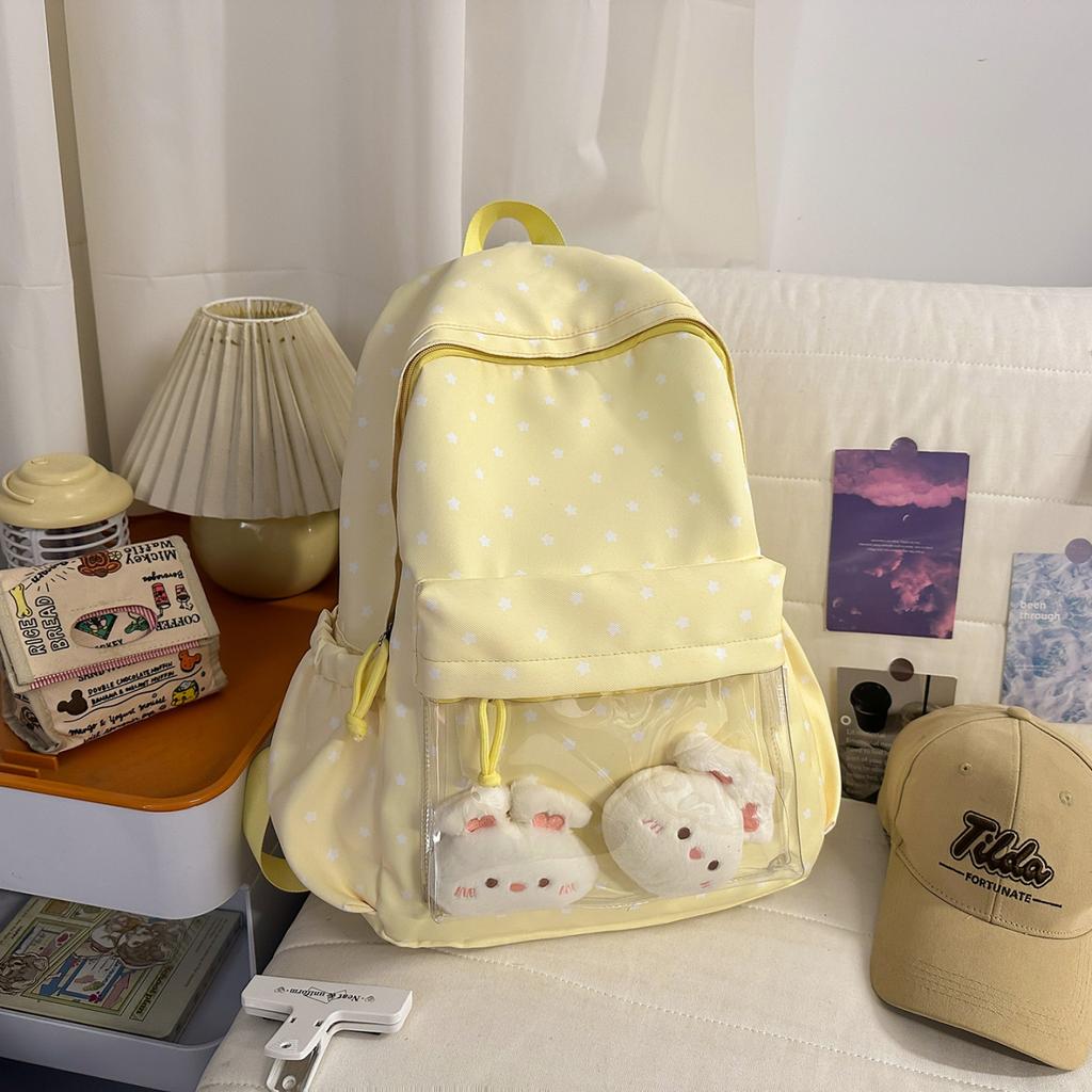 Schoolbag schoolbag women's new large-capacity student backpack fashion casual polka dot cute plush doll student bag