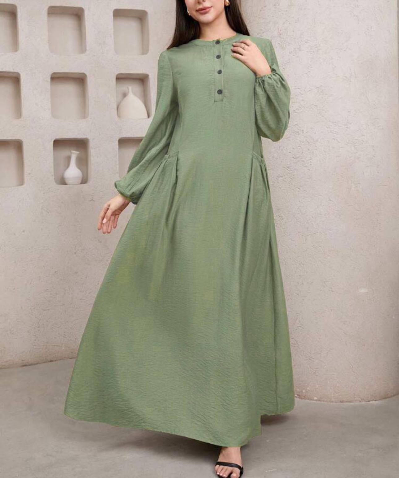 

2025 Ethnic Style Muslim Long-Sleeved Robe - Solid Color, Loose Fit Dubai Dress for Women Medium